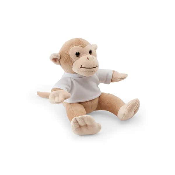 Plüschtier in Form eines Affen mit T-Shirt - MONKY - Hellbraun