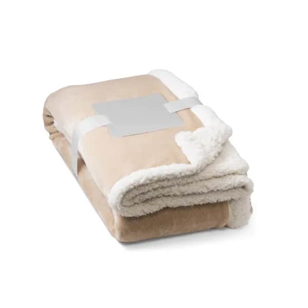 Wendbare Fleecedecke (190 g/m²) mit Satinband und personalisierter Karte - HEIDEN - Beige