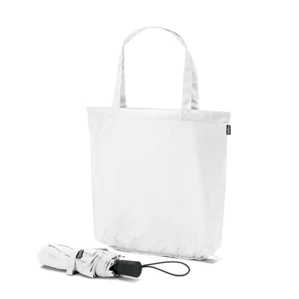 2-in-1-Regenschirm mit Einkaufstasche inklusive. Dieser ist aus recyceltem Polyester - SKYLAR - Weiß