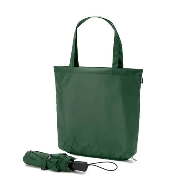 2-in-1-Regenschirm mit Einkaufstasche inklusive. Dieser ist aus recyceltem Polyester - SKYLAR - Dunkelgrün