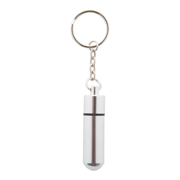 Schlüsselanhänger mit Pillenbox - Carrypill - silber