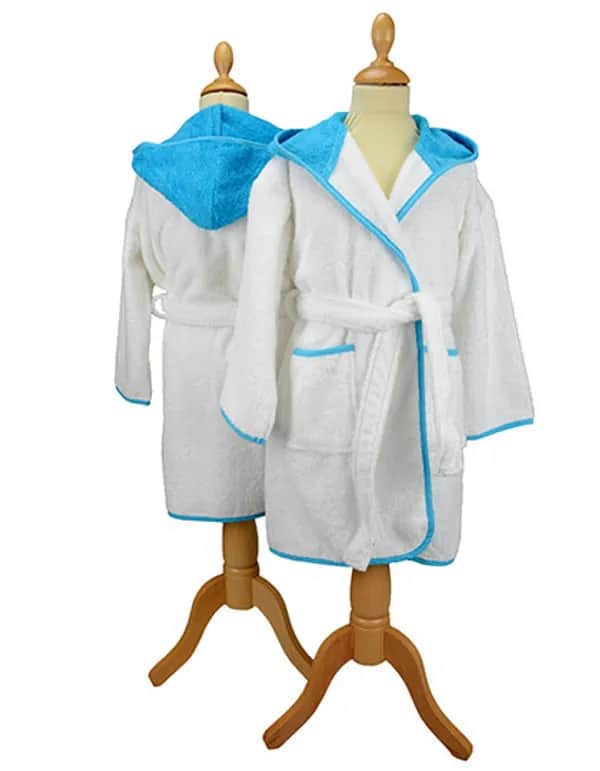 Boyzz&Girlzz® Hooded Bathrobe - White/Aqua Blue