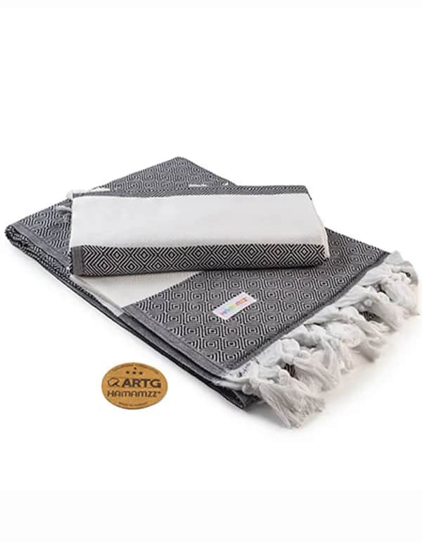Hamamzz® Marmaris DeLuxe Towel - Black/White