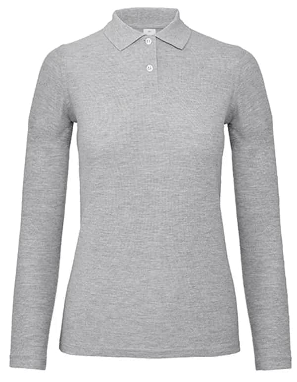 Women´s Long Sleeve Polo ID.001 - Heather Grey