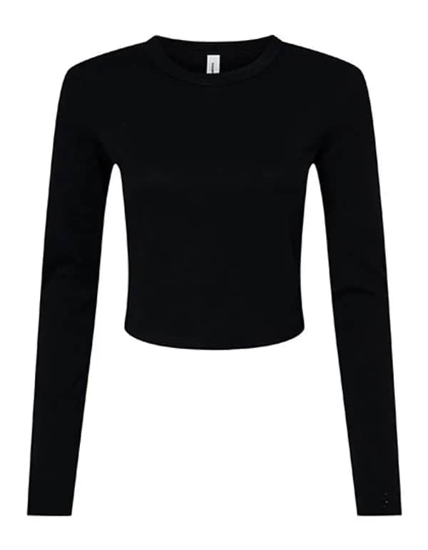 Women´s Micro Rib Long Sleeve Baby Tee - Solid Black Blend