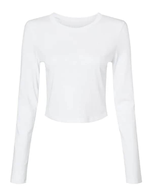 Women´s Micro Rib Long Sleeve Baby Tee - Solid White Blend