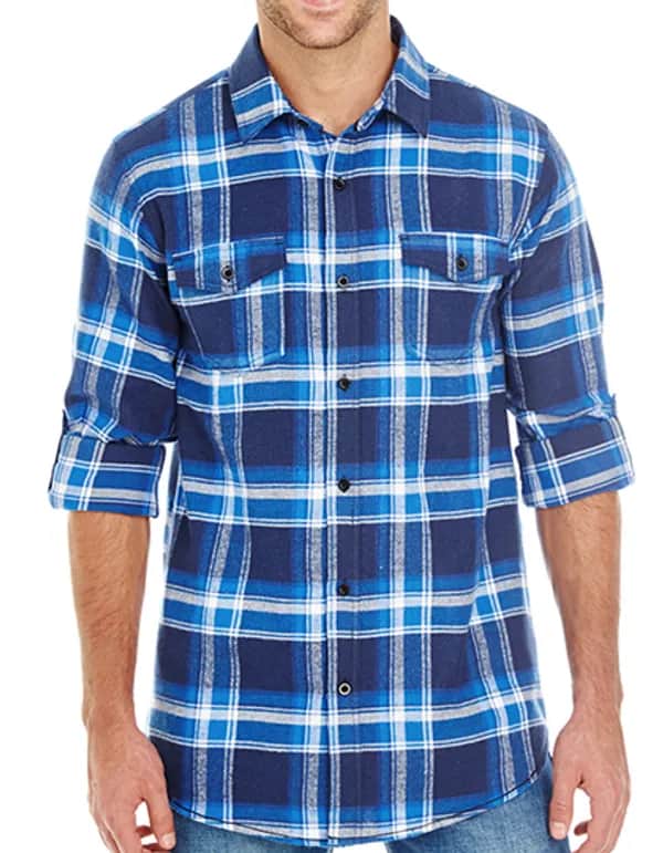 Woven Plaid Flannel Shirt - Blue - White (Checked)