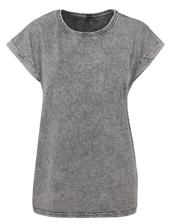Ladies´ Acid Washed Extended Shoulder Tee - Grey Black