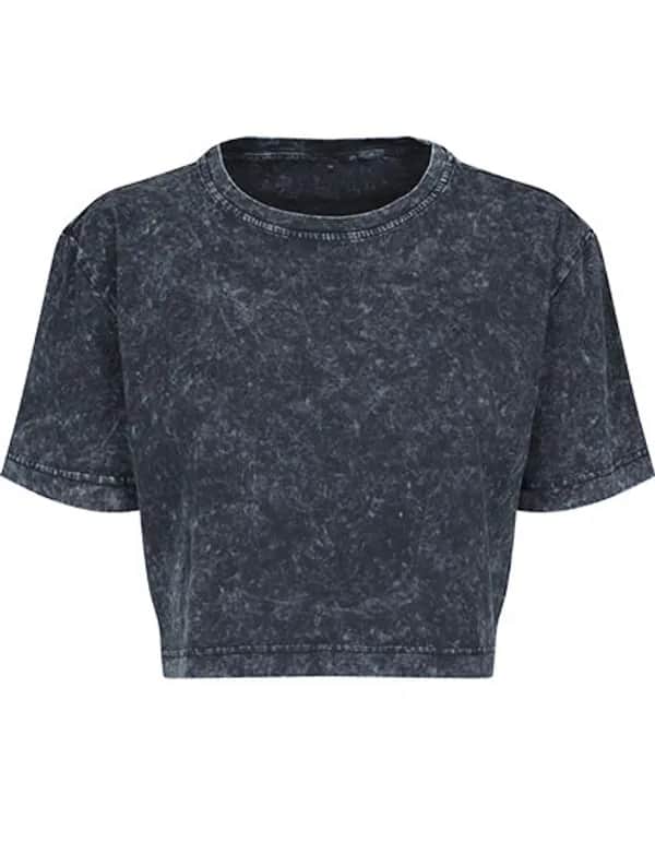 Ladies´ Acid Washed Cropped Tee - Darkgrey White