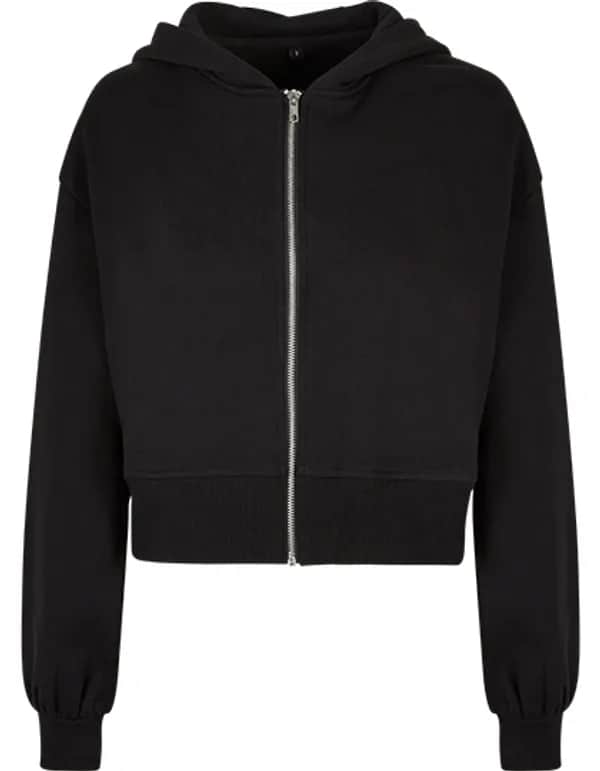 Ladies Short Oversized Zip Jacket - Black
