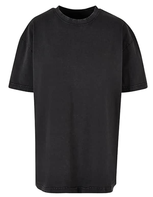 Ladies Oversized Acid Wash Tee - Black