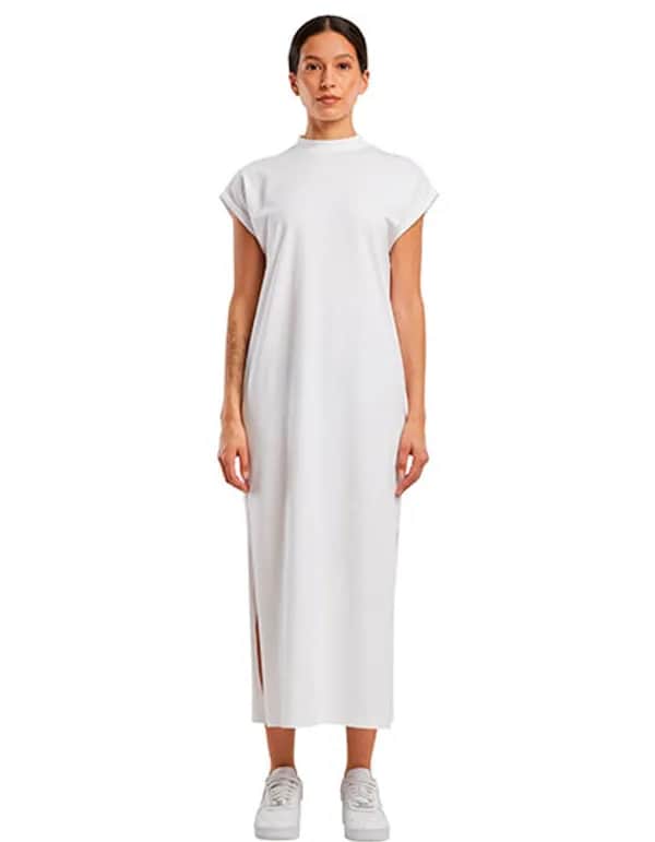 Ladies Long Extended Shoulder Dress - White