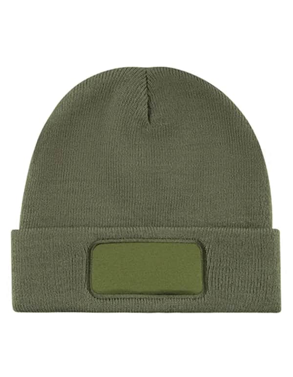 Strickmütze mit Patch - Olive Green