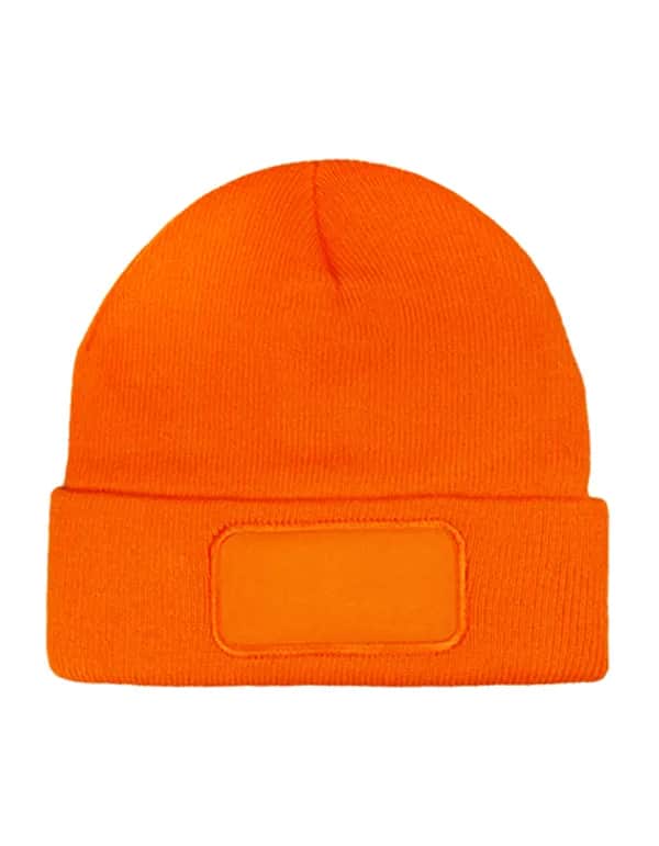 Strickmütze mit Patch - Orange