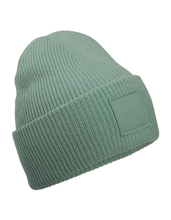 Deep Cuffed Tonal Patch Beanie - Dusty Green