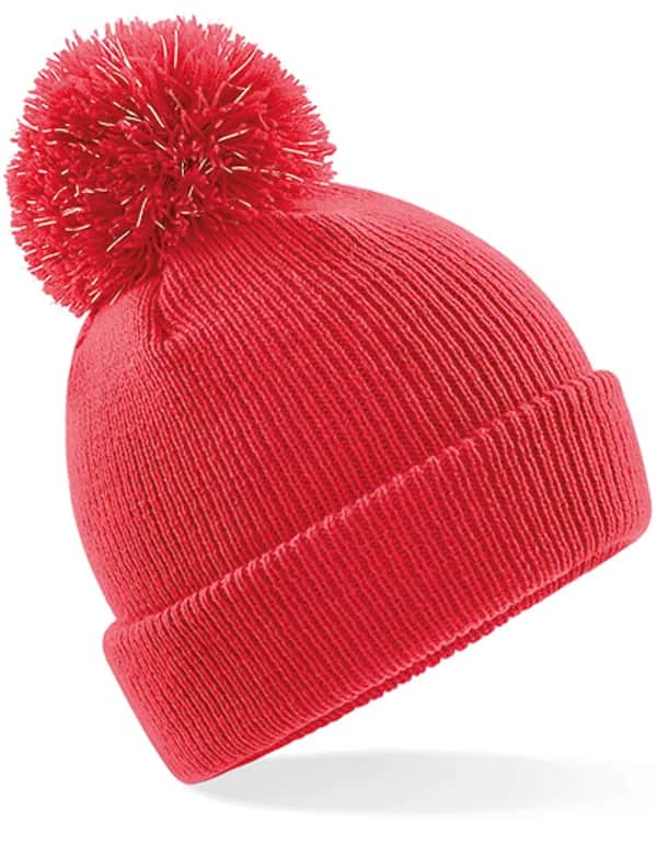 Junior Reflective Bobble Beanie - Bright Red