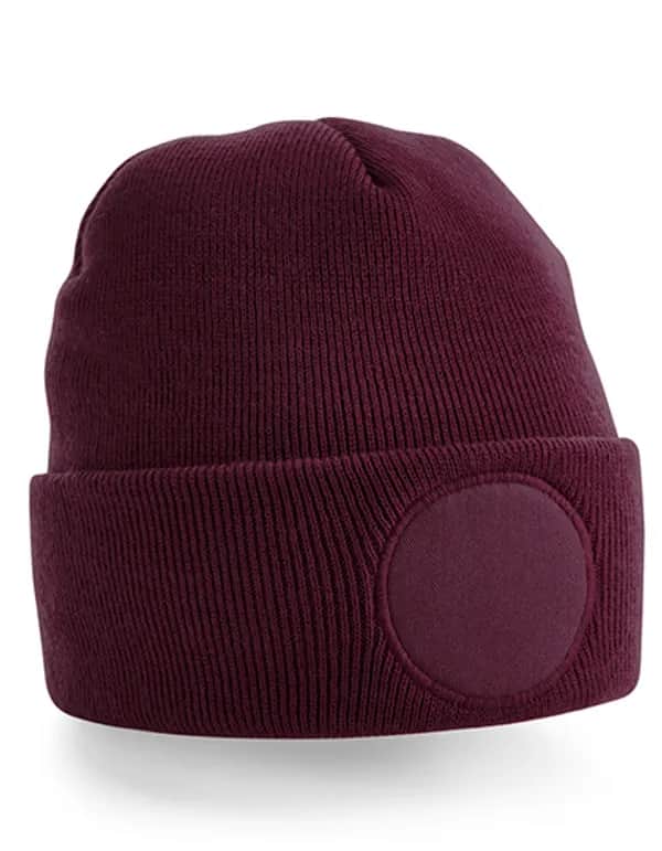 Circular Patch Beanie - Burgundy
