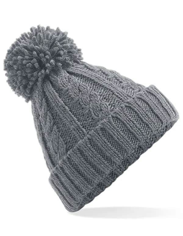 Cable Knit Melange Beanie - Light Grey