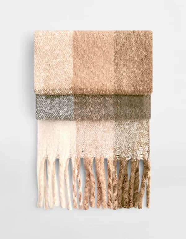 Fluffy Check Scarf - Brown Check