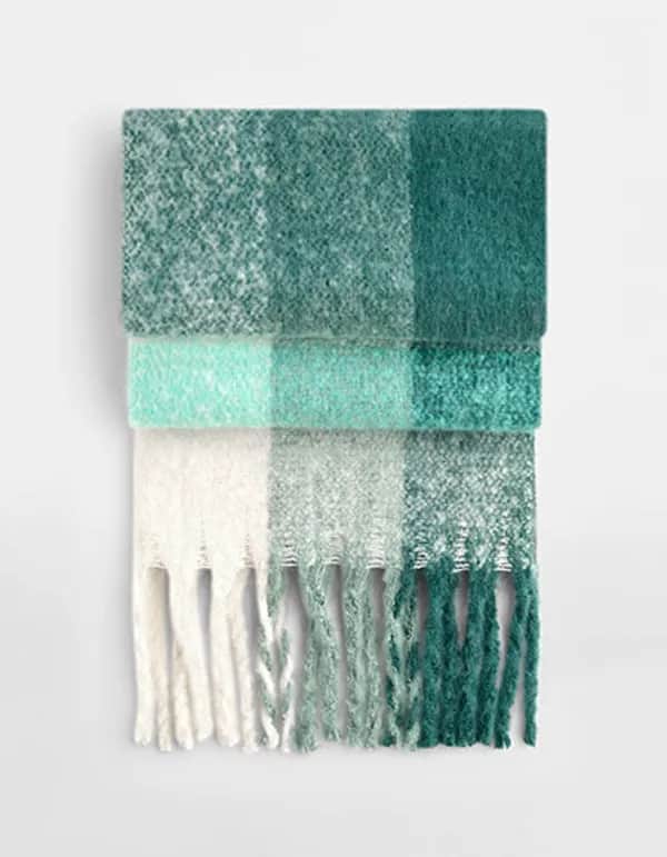 Fluffy Check Scarf - Green Check