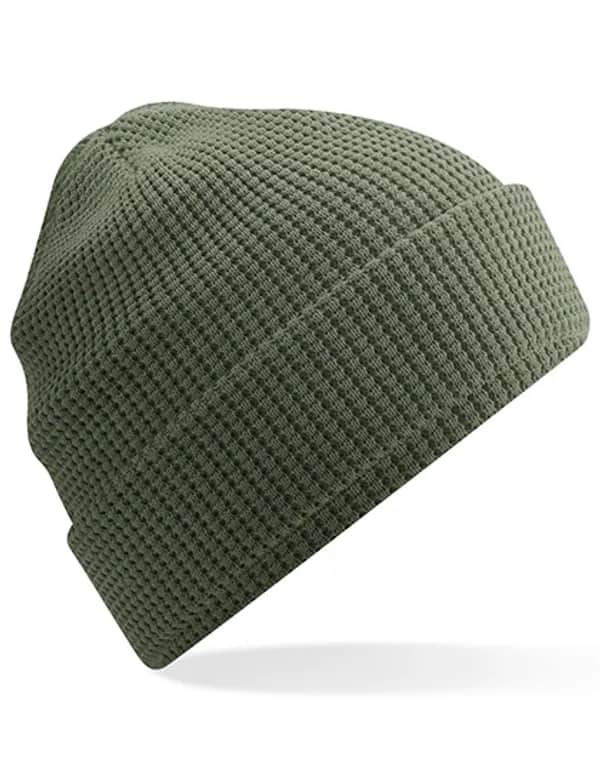 Organic Cotton Waffle Beanie - Olive Green