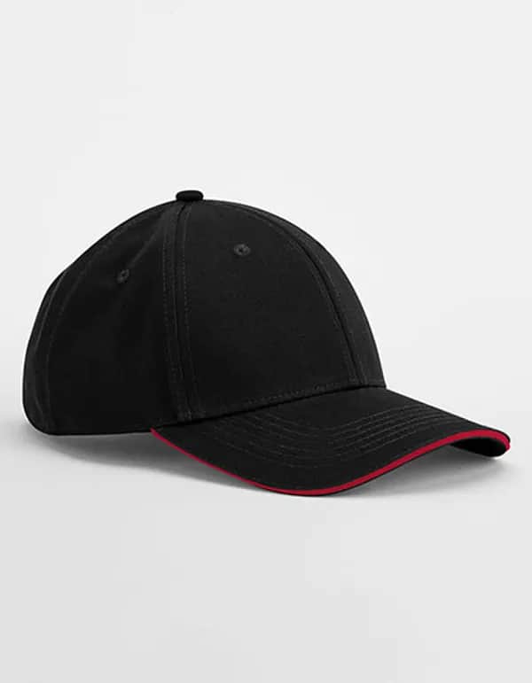 EarthAware® Classic Organic Cotton 6 Panel Cap - Sandwich Peak - Black/Classic Red