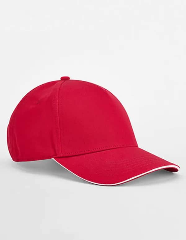EarthAware® Classic Organic Cotton 5 Panel Cap - Sandwich Peak - Classic Red/White