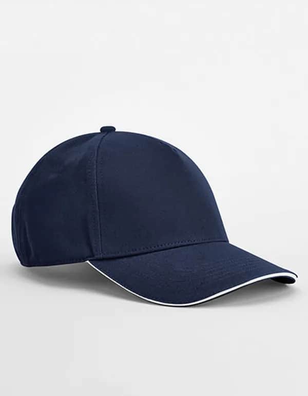 EarthAware® Classic Organic Cotton 5 Panel Cap - Sandwich Peak - French Navy/White