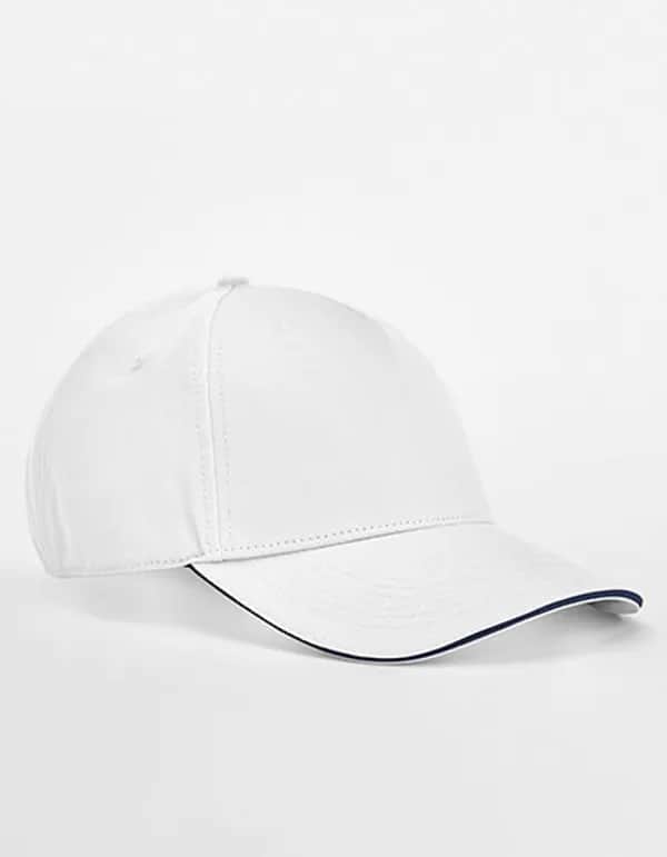 EarthAware® Classic Organic Cotton 5 Panel Cap - Sandwich Peak - White/French Navy