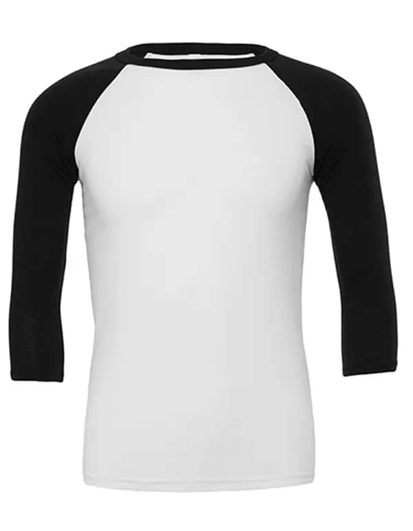 Unisex 3/4 Sleeve Baseball T-Shirt - White/Black
