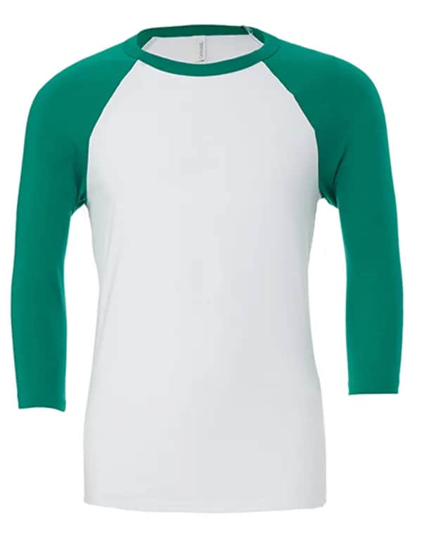 Unisex 3/4 Sleeve Baseball T-Shirt - White/Kelly