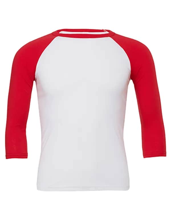Unisex 3/4 Sleeve Baseball T-Shirt - White/Red