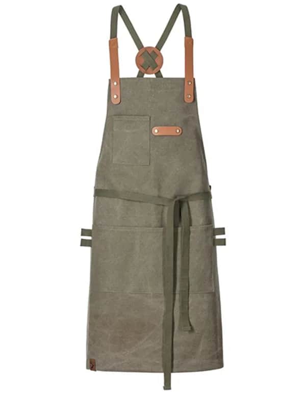 Latzschürze Canvas mit Zier-Label - Olive