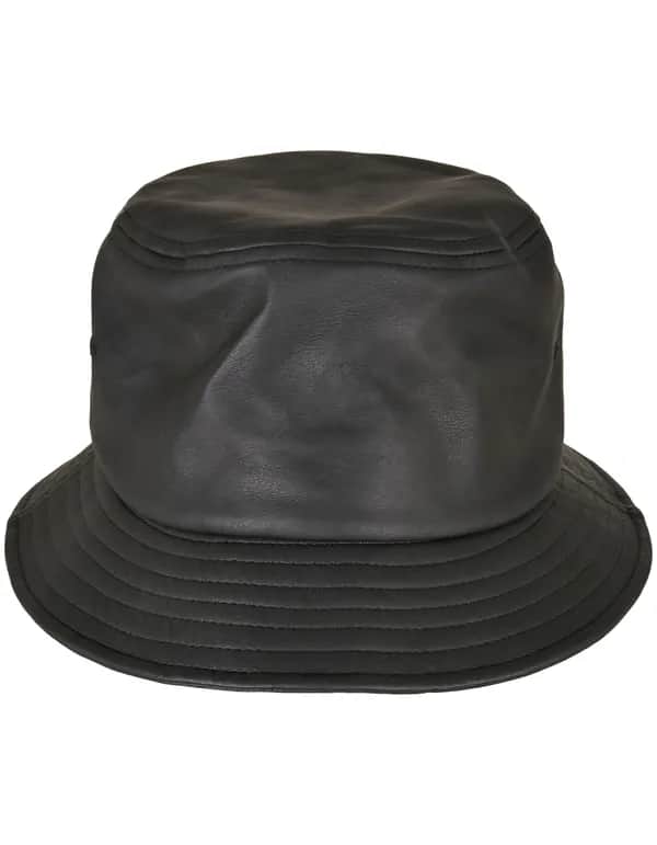 Imitation Leather Bucket Hat - Black