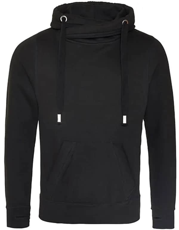Cross Neck Hoodie - Jet Black