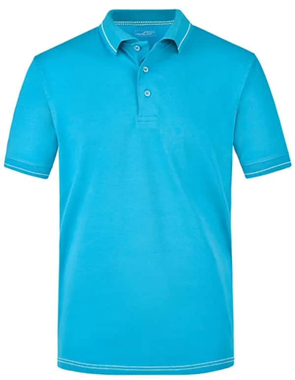 Men´s Elastic Polo - Aqua/White