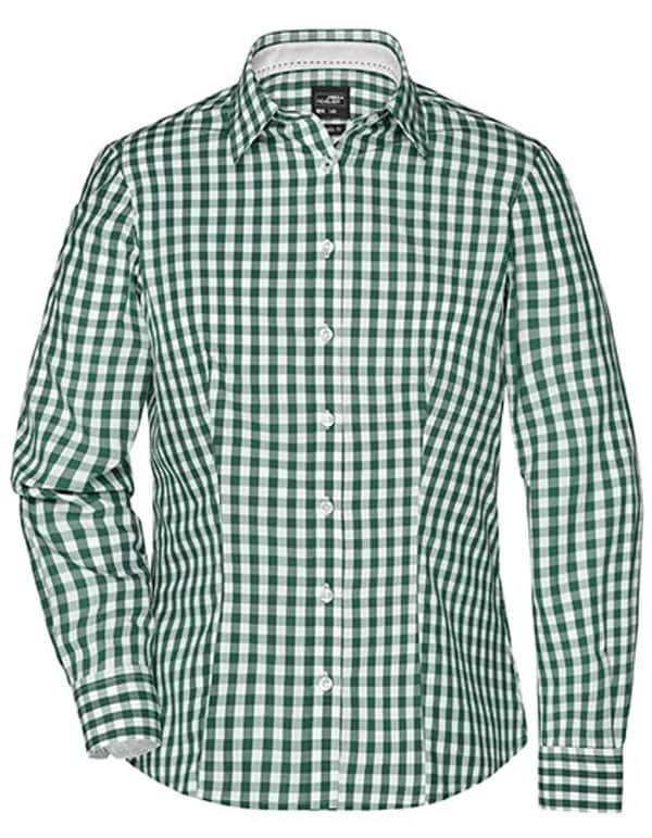 Ladies´ Checked Blouse - Forest Green/White