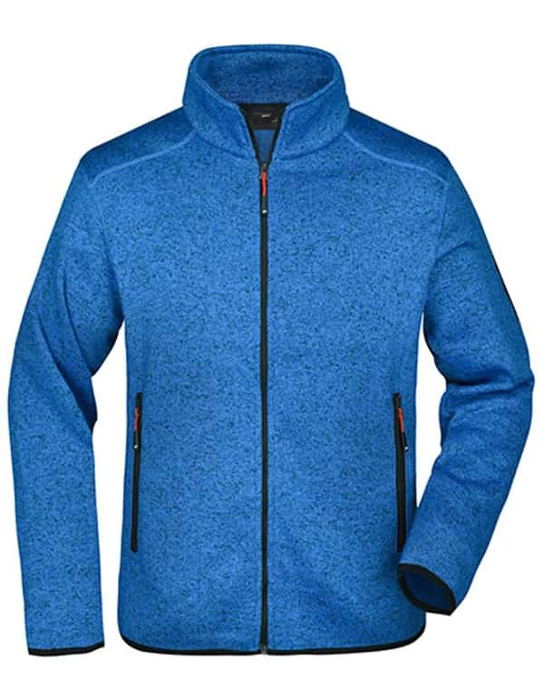 Men´s Knitted Fleece Jacket - Royal Melange/Red