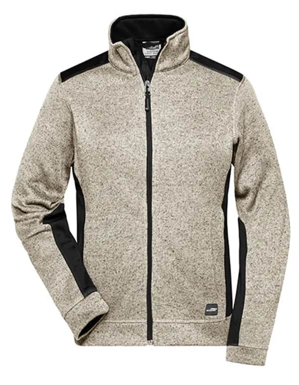 Ladies´ Knitted Workwear Fleece Jacket -STRONG- - Stone Melange/Black