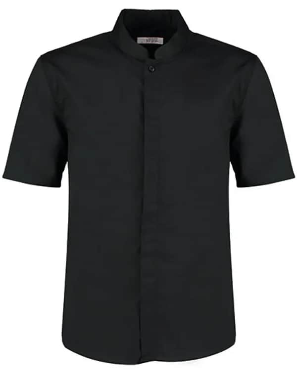 Men´s Tailored Fit Mandarin Collar Shirt Short Sleeve - Black