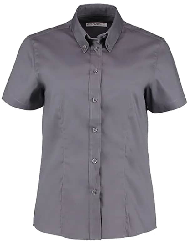 Women´s Tailored Fit Corporate Oxford Shirt Short Sleeve - Charcoal