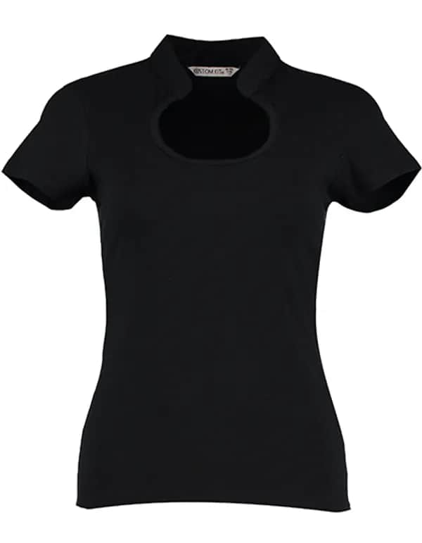 Women`s Regular Fit Keyhole Neck Top - Black