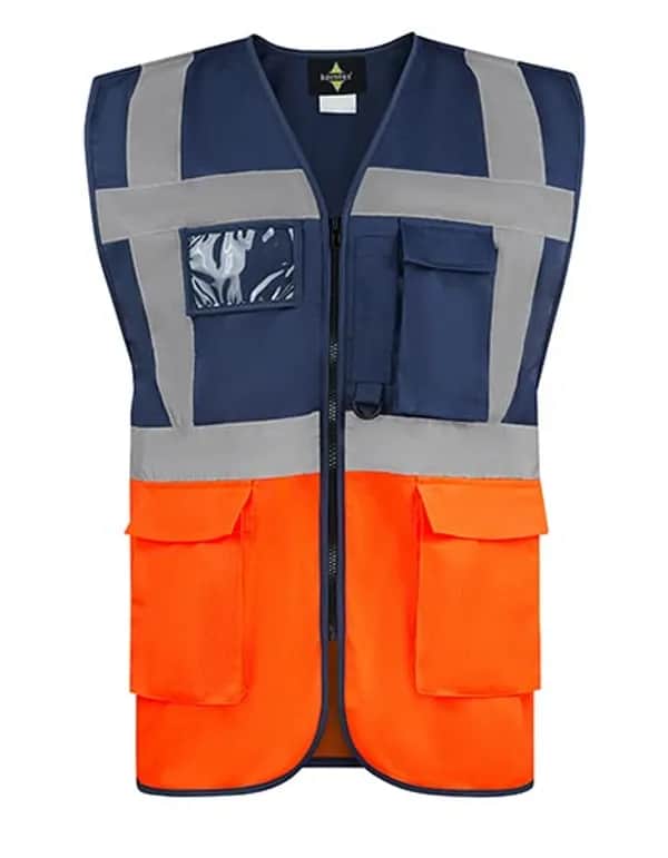 CO² Neutral Multifunctional Executive Safety Vest Hamburg - Navy/Orange