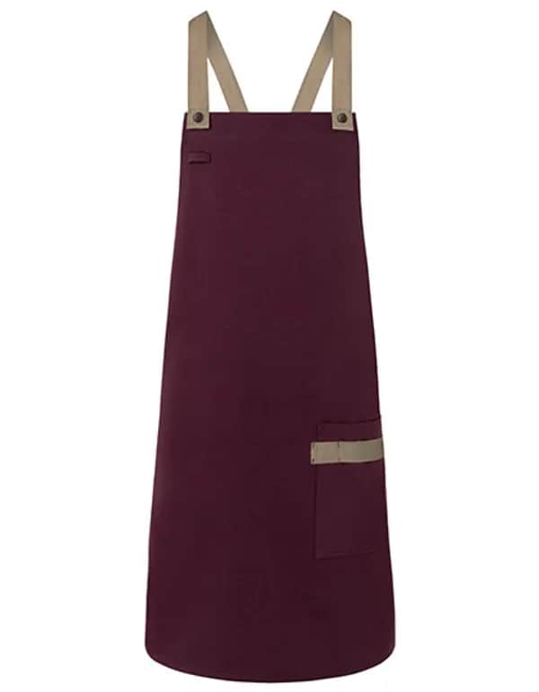 Latzschürze Urban-Look mit Kreuzbändern und Tasche - Aubergine (ca. Pantone 5185C)
