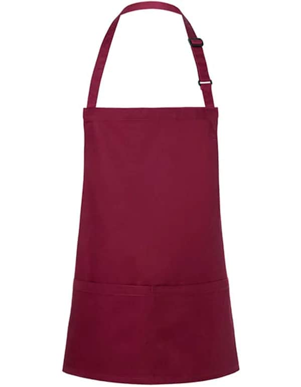 Kurze Latzschürze Basic mit Schnalle und Tasche - Bordeaux (ca. Pantone 209C)