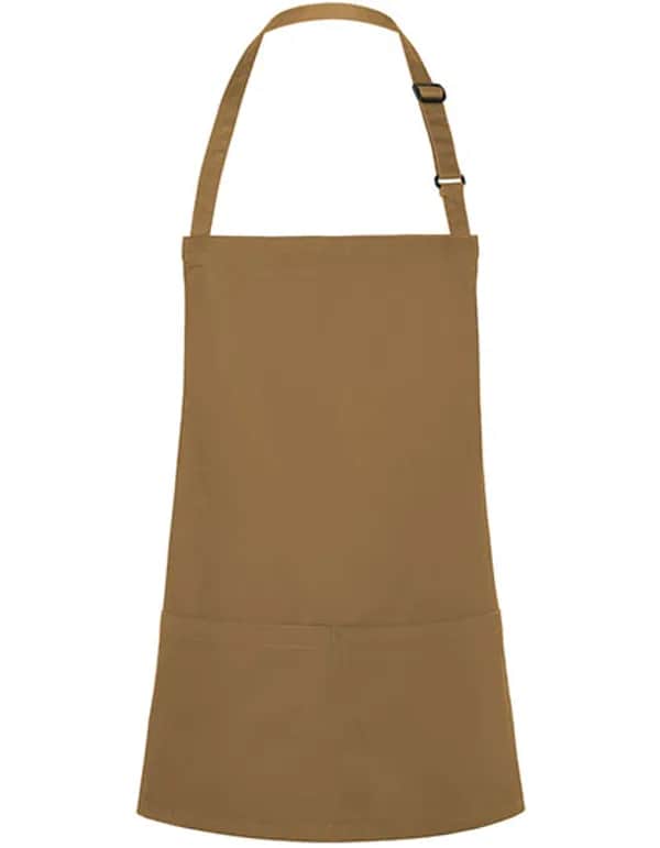 Kurze Latzschürze Basic mit Schnalle und Tasche - Camel (ca. Pantone 7504C)