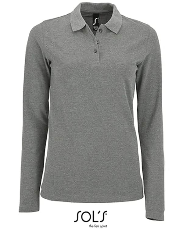 Women´s Long-Sleeve Piqué Polo Shirt Perfect - Grey Melange