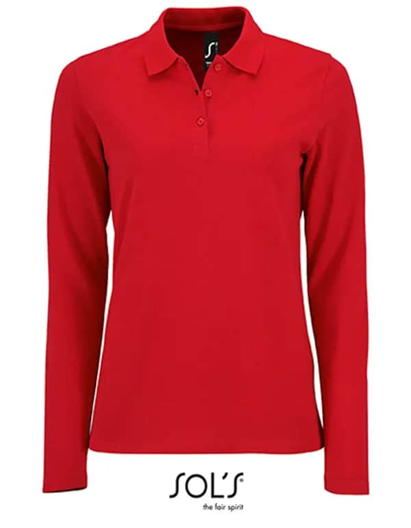 Women´s Long-Sleeve Piqué Polo Shirt Perfect - Red