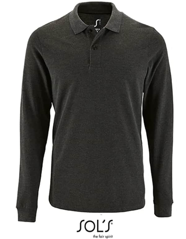 Men´s Long-Sleeve Piqué Polo Shirt Perfect - Charcoal Melange