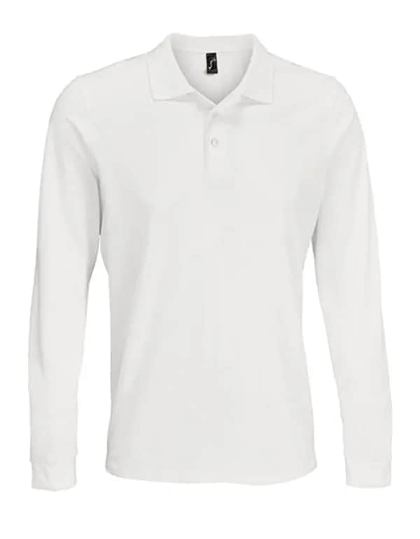 Unisex Long Sleeve Polycotton Polo Shirt - White